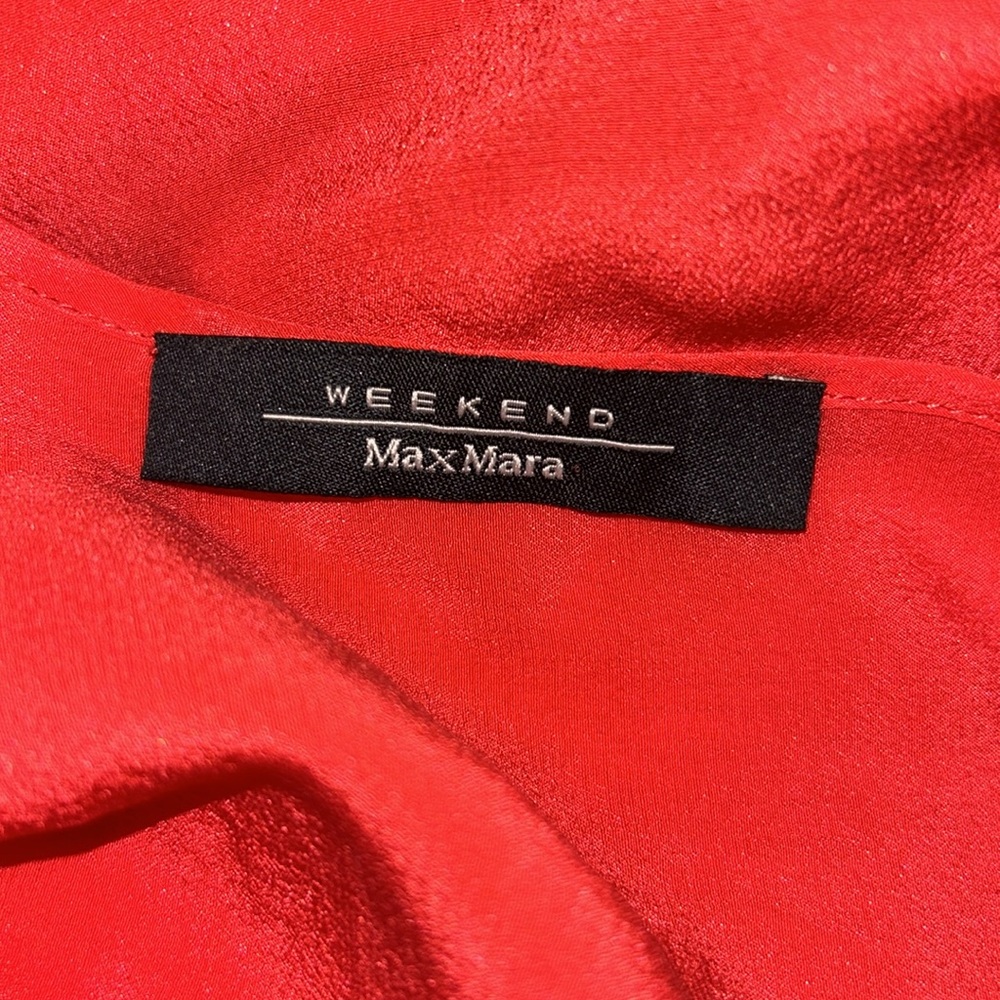 MaxMara Weekend 100% Silk Button Up Coral Blouse with Bow Detail Size Small - Picture 3 of 6